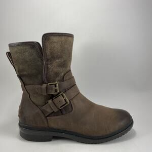 UGG Brown Leather & Suede Buckle Mid Boots